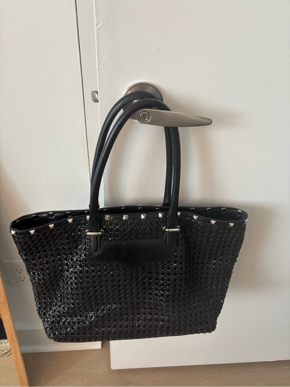Beautiful Woven Leather Tote Bag with Stud Trim Rebecca Minkoff